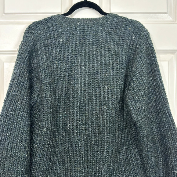 VTG LL Bean Alpaca Wool Blue Green Sweater Cardi Chunky Knit Button V Neck Italy - Picture 4 of 11